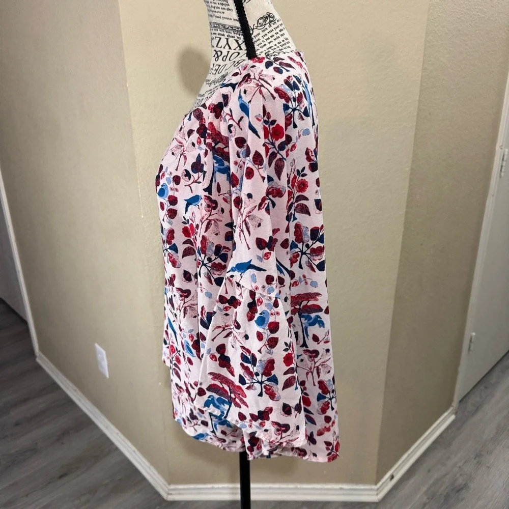 Sanctuary Pink Blouse with Red & Blue Floral Bird Print - Picture 2 of 11
